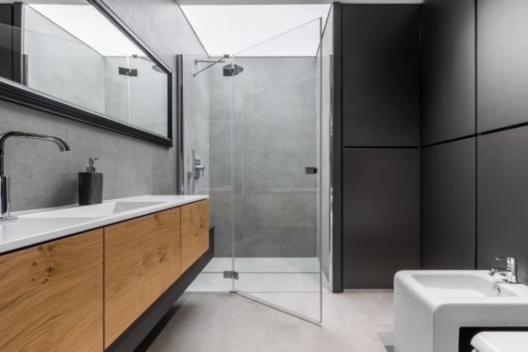 Pendant lighting fixture illuminating a modern Canberra bathroom vanity