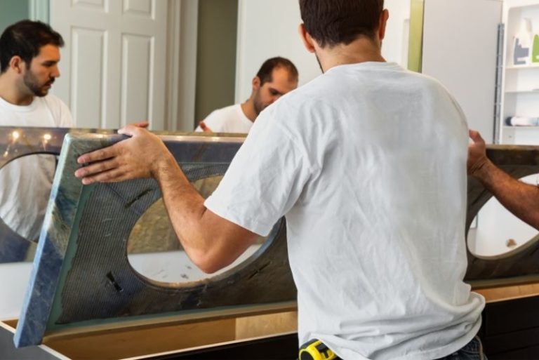 Bathroom renovators at work on a renovation project
