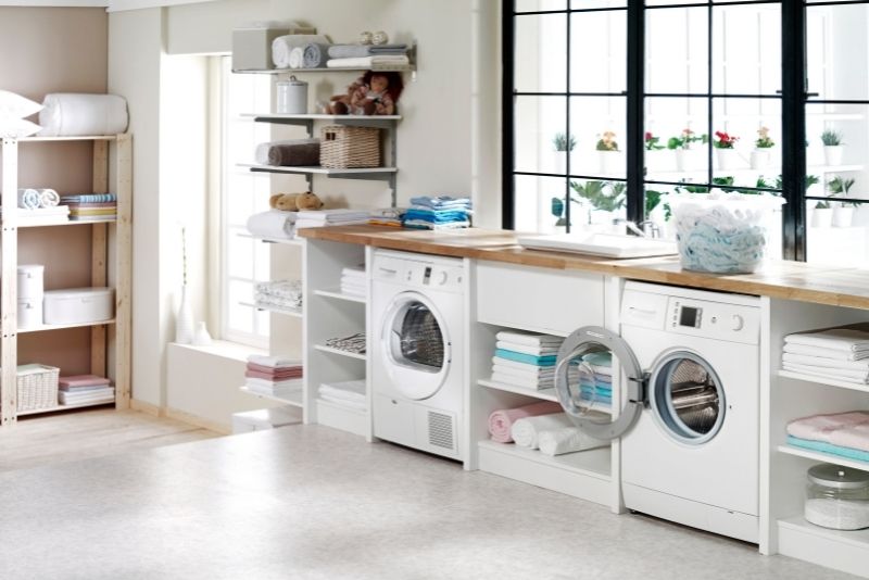A spacious laundry room with good lighting